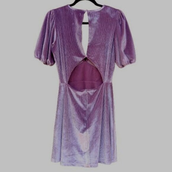 L*SPACE | NWOT Ruby Ribbed Purple Puff Sleeve Velvet Mini Dress In Iris Y2K M - Picture 3 of 12